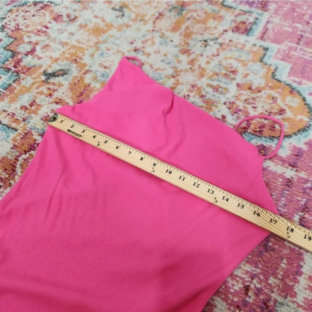 LULU'S Pink Ribbed Asymmetrical Cowl Neck Bodysuit XL NWT - Picture 9 of 11